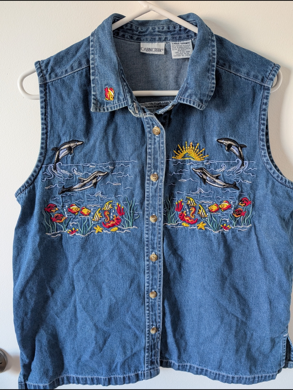 Cabin Creek Blue Denim Vest with Colorful Ocean Embroidery